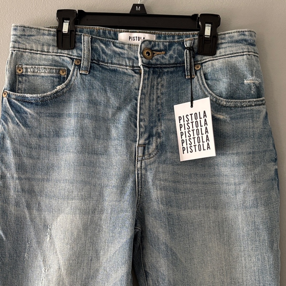 New With Tags Pistola Lennon High Rise Crop Boot Blue Denim Jeans